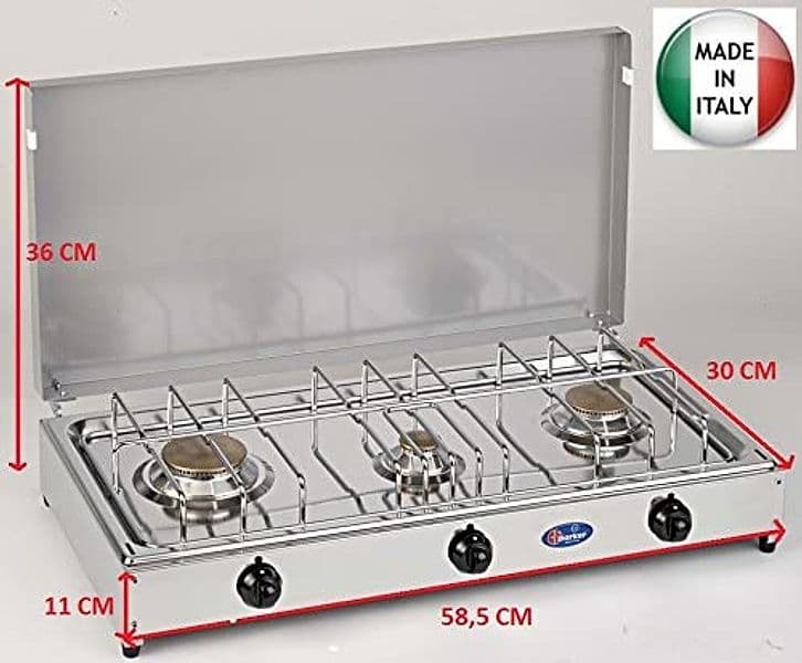 CFParker Fornello a Gas 3 Fuochi Gpl / Metano con Piano in Acciaio Inox e Valvola di Sicurezza mod. 5523RSG in Autocategorizzazione Elettroccasione - Terlizzi, commercioVirtuoso.it