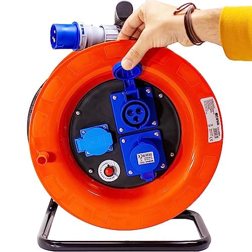 Avvolgicavo industriale IP44 - 2 prese CEE, 1 presa Schuko - 30 metri 220V - Cavo in Neoprene H07Rn-f in Bobine per cavo Elettrowatt - San Severino Marche, commercioVirtuoso.it