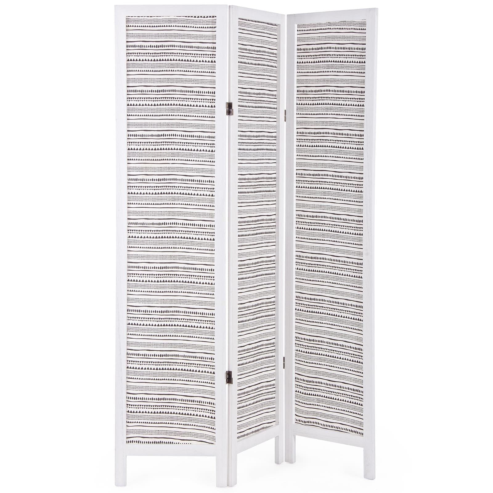 Paravento separè 3 pannelli pattern bianco shabby in legno 120 x 170 cm divisorio - 2