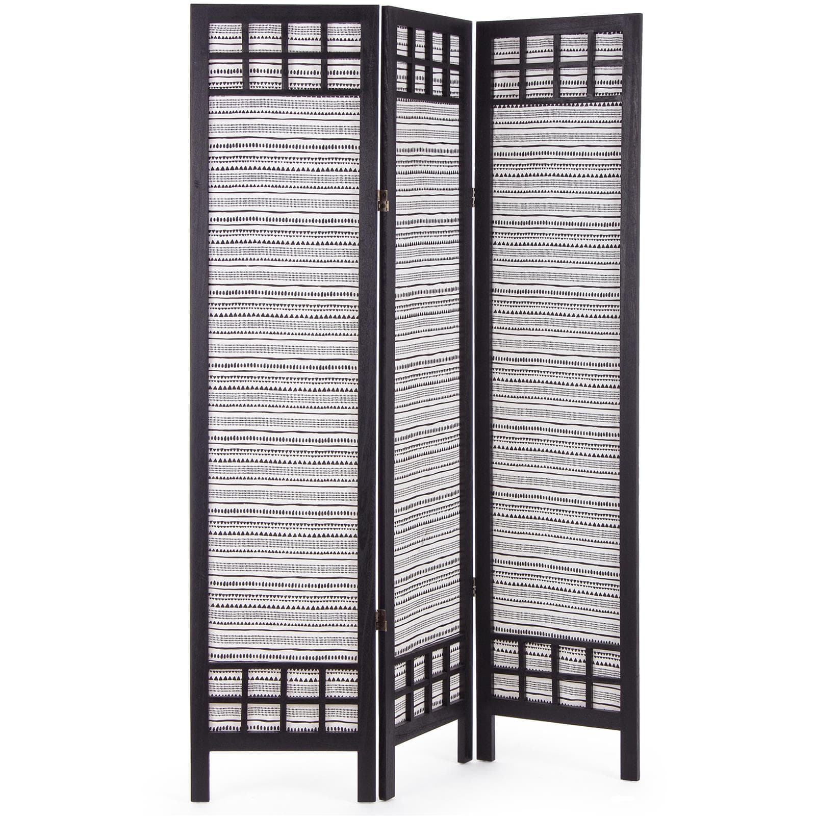 Paravento separè 3 pannelli triangle nero shabby in legno 120 x 170 cm divisorio - 3