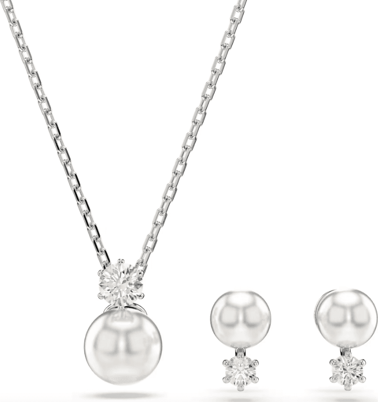 SWAROVSKI - Collana e orecchini Matrix Set perla bianca placcato rodio
