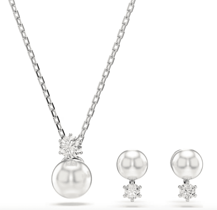 SWAROVSKI - Collana e orecchini Matrix Set perla bianca placcato rodio