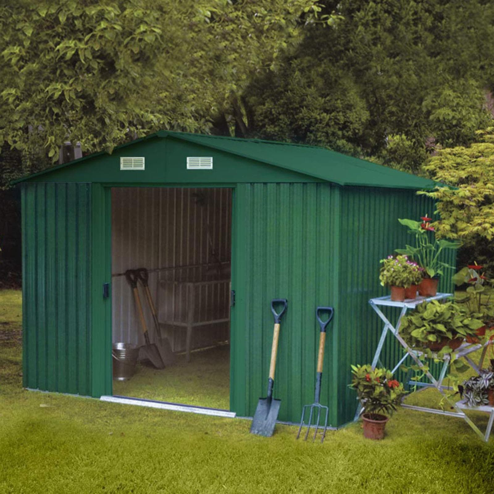 Ripostiglio in metallo verde  "Cottage" deposito da giardino e veranda capanno per attrezzi Giardino e giardinaggio/Organizzazione esterni e alloggiamento/Capanni La Zappa - Altamura, Commerciovirtuoso.it