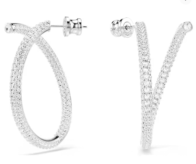 SWAROVSKI - Orecchini a cerchio Dextera Taglio Round, Bianchi, Placcato rodio