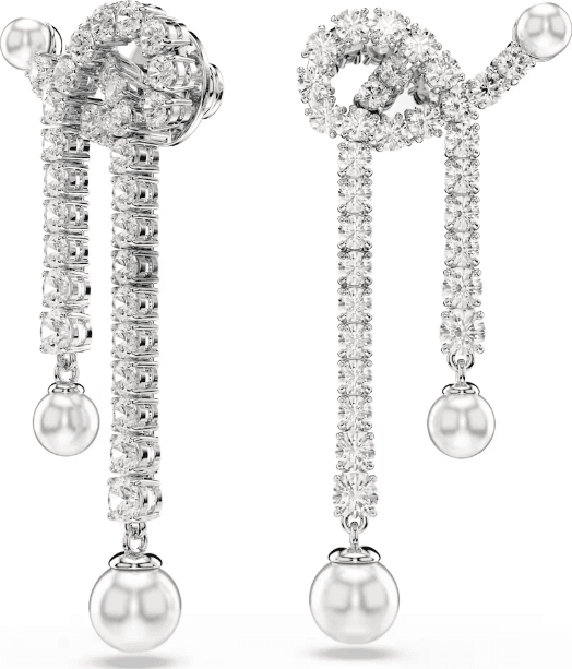 SWAROVSKI - Orecchini pendenti Matrix Crystal Pearl, Taglio Round, Bianchi, Placcato rodio