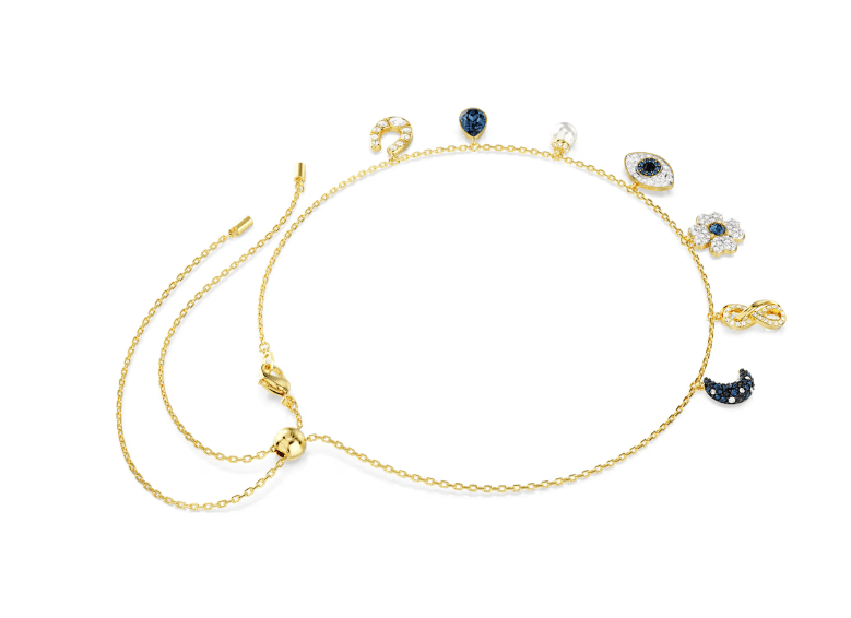 SWAROVSKI - Collana Girocollo Symbolica Luna, infinito, quadrifoglio, evil eye e ferro di cavallo, Blu, Placcato color oro in Collane Alba Gioielli - Casoria, commercioVirtuoso.it