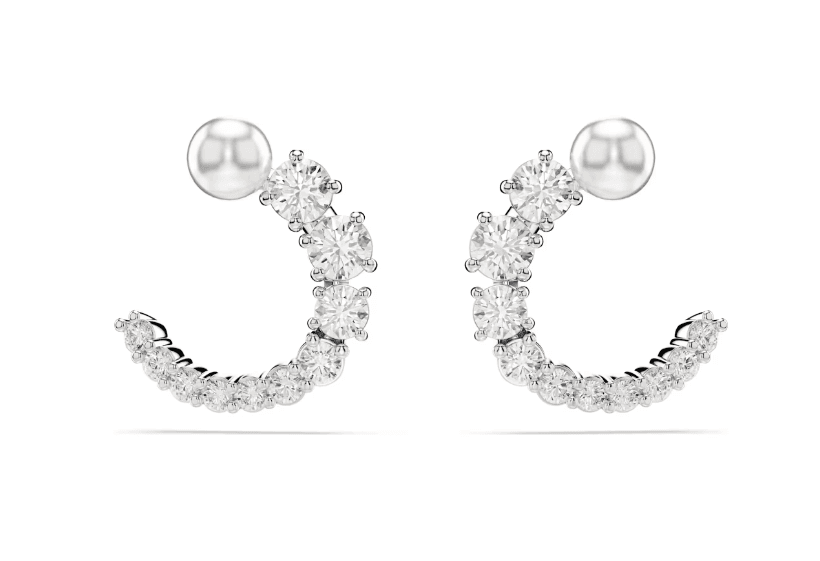 SWAROVSKI  - Orecchini a cerchio Matrix Crystal Pearl, Taglio Round, Bianchi, Placcato rodio in Orecchini Alba Gioielli - Casoria, commercioVirtuoso.it