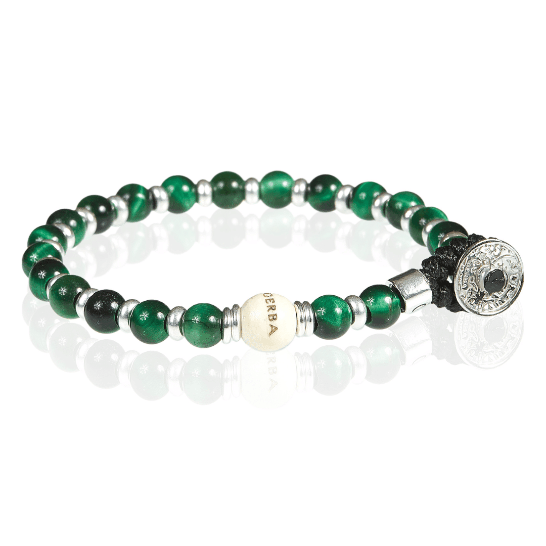 Gerba - Bracciale Gerba LAB Occhio di Tigre verde Argento uomo donna