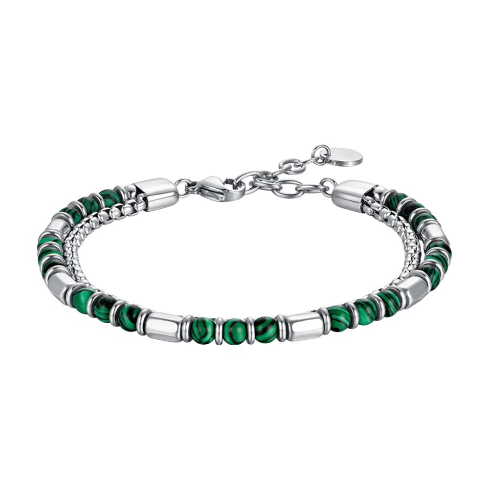 Luca Barra - Bracciale pietre verdi ed elementi in acciaio in Bracciali Alba Gioielli - Casoria, commercioVirtuoso.it