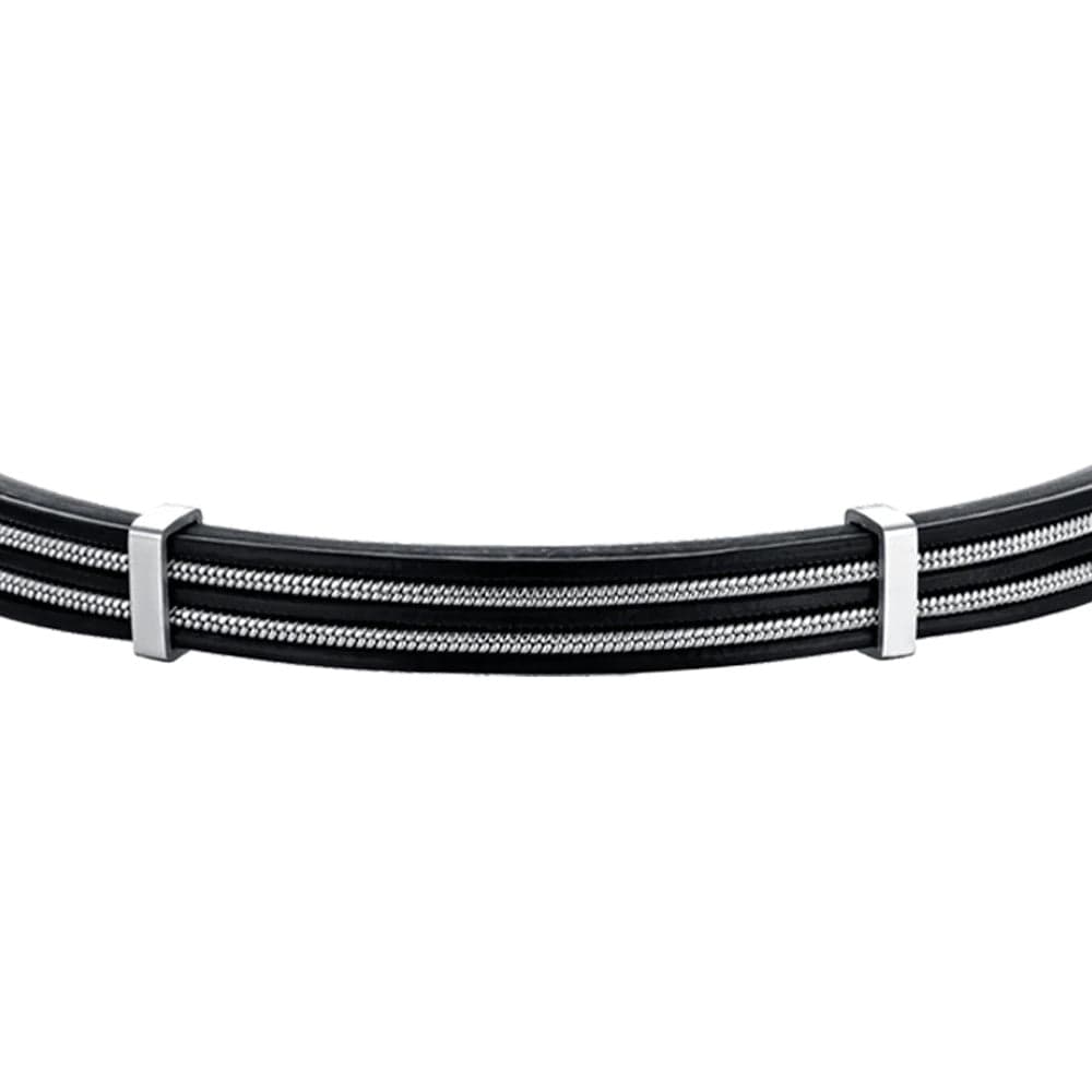 Luca Barra - Bracciale uomo in cuoio nero con elementi in acciaio in Bracciali Alba Gioielli - Casoria, commercioVirtuoso.it