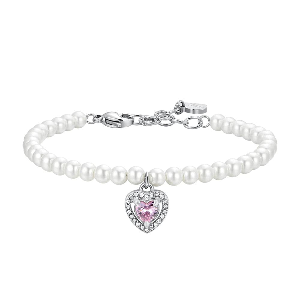 Luca Barra - Bracciale perle e cuore zircone rosa in Bracciali Alba Gioielli - Casoria, commercioVirtuoso.it