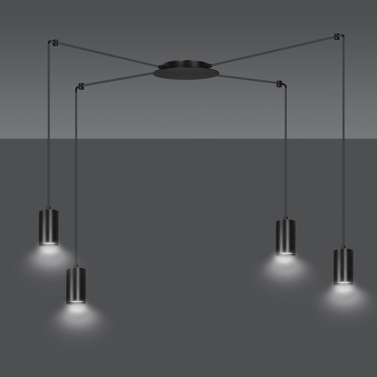 Sospensione A Ragno In Acciaio Nero 4 Luci Tracker Con Cavo 3 Metri in Lampade a sospensione LuceArt - Montecorvino Pugliano, commercioVirtuoso.it