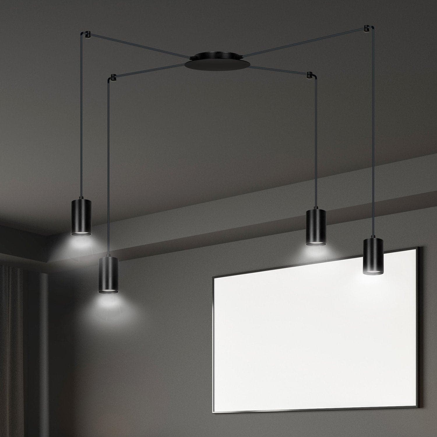 Sospensione A Ragno In Acciaio Nero 4 Luci Tracker Con Cavo 3 Metri in Lampade a sospensione LuceArt - Montecorvino Pugliano, commercioVirtuoso.it