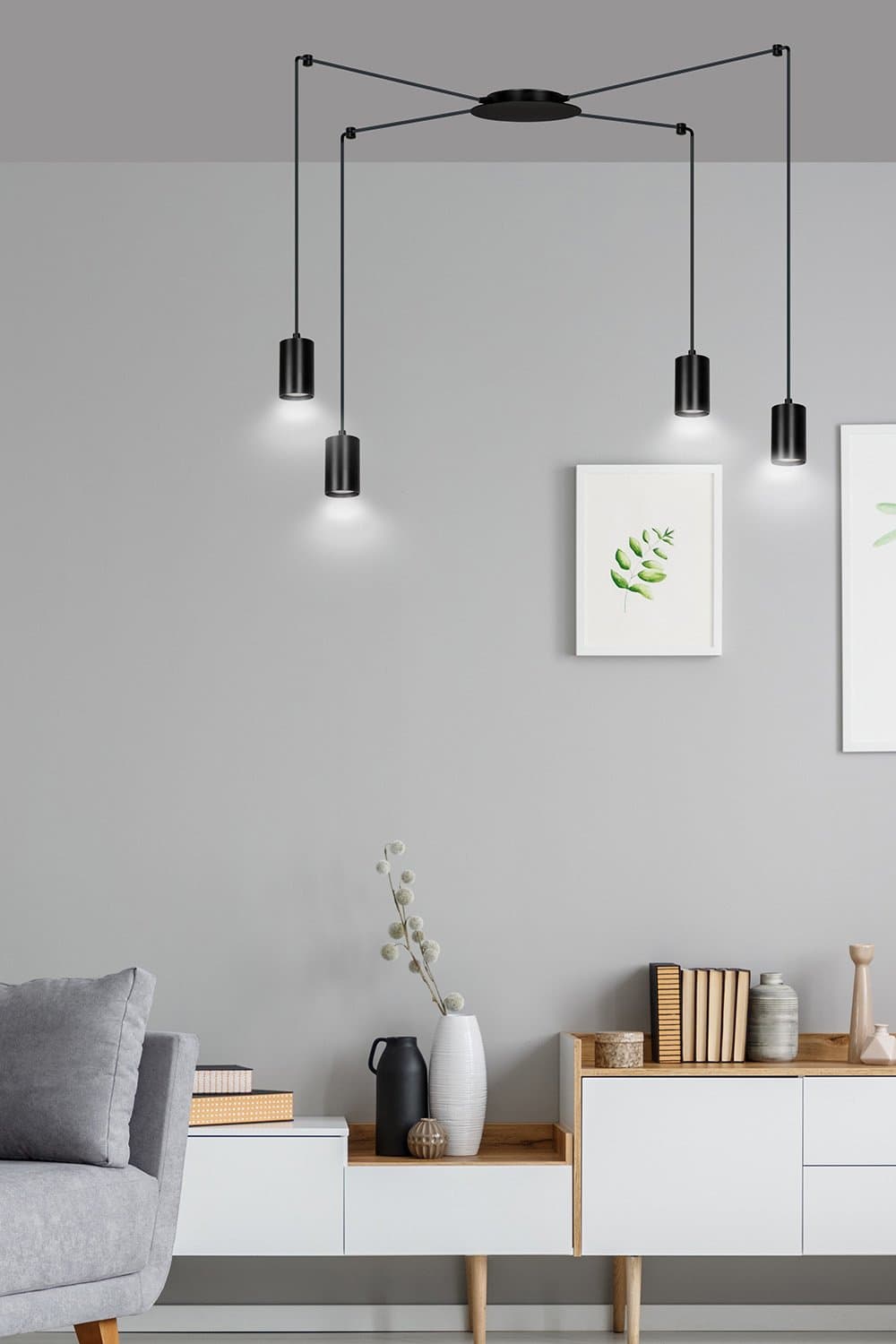 Sospensione A Ragno In Acciaio Nero 4 Luci Tracker Con Cavo 3 Metri in Lampade a sospensione LuceArt - Montecorvino Pugliano, commercioVirtuoso.it