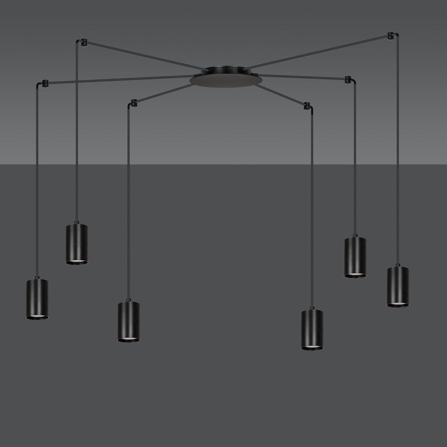 Sospensione A Ragno In Acciaio Nero 6 Luci Tracker Con Cavo 3 Metri in Lampade a sospensione LuceArt - Montecorvino Pugliano, commercioVirtuoso.it