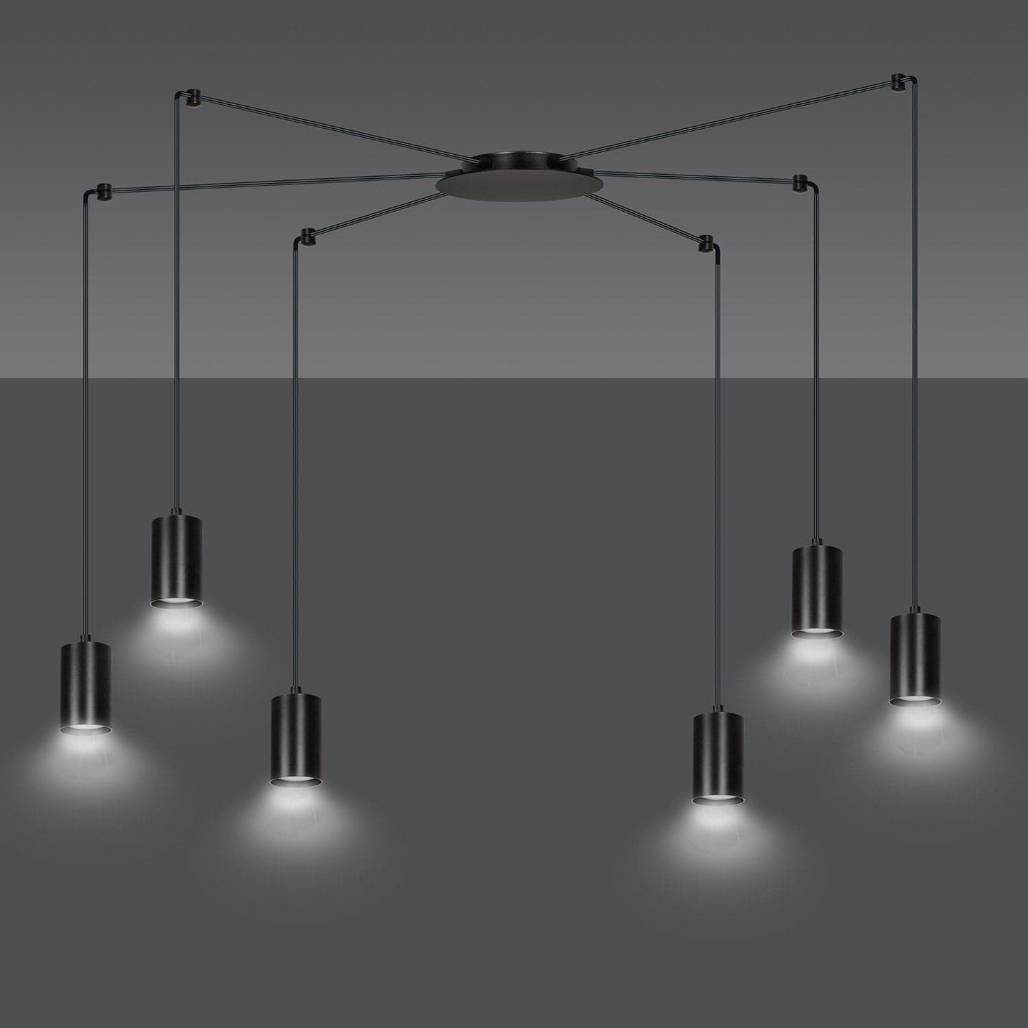 Sospensione A Ragno In Acciaio Nero 6 Luci Tracker Con Cavo 3 Metri in Lampade a sospensione LuceArt - Montecorvino Pugliano, commercioVirtuoso.it