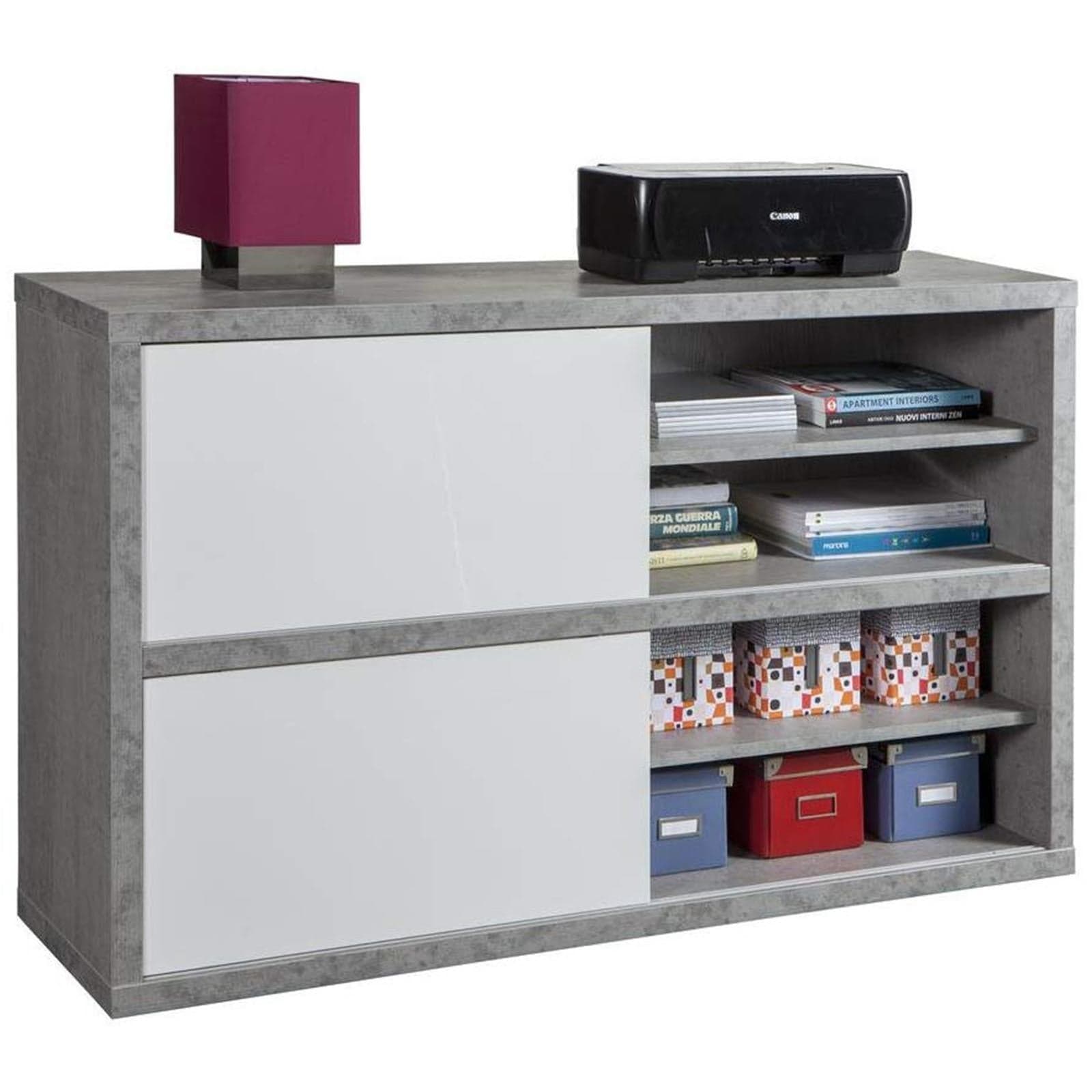 Libreria bassa in legno cemento ante scorrevoli da ufficio arredamento interno h 87 cm in Librerie Decor Space - Altamura, commercioVirtuoso.it