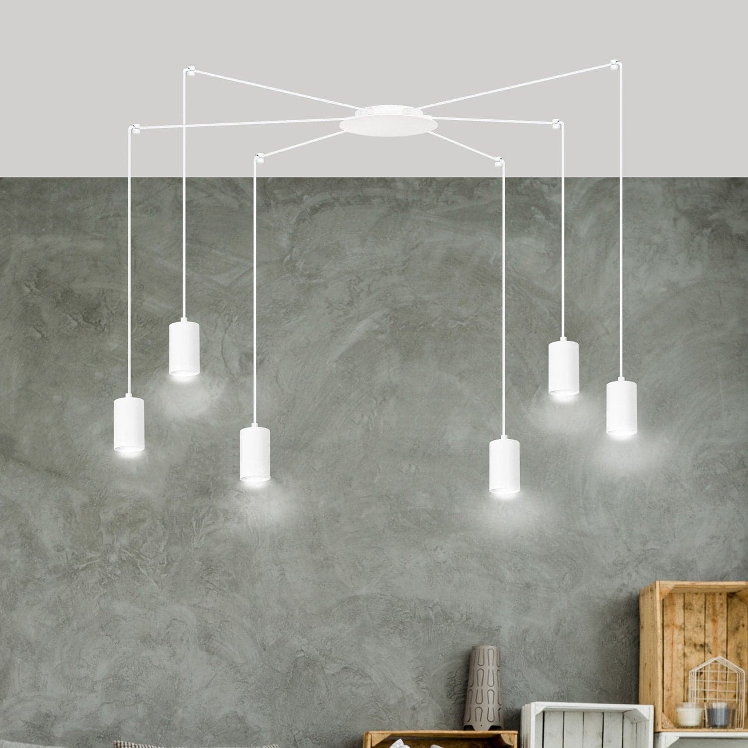 Sospensione A Ragno In Acciaio Bianco 6 Luci Tracker Con Cavo 3 Metri in Lampade a sospensione LuceArt - Montecorvino Pugliano, commercioVirtuoso.it