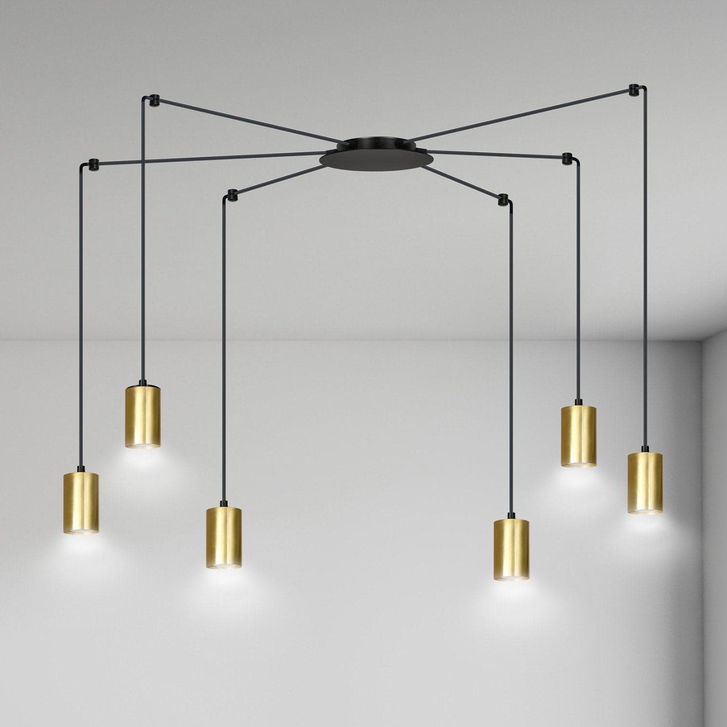 Sospensione A Ragno In Acciaio Nero E Oro 6 Luci Tracker Con Cavo 3 Metri in Lampade a sospensione LuceArt - Montecorvino Pugliano, commercioVirtuoso.it