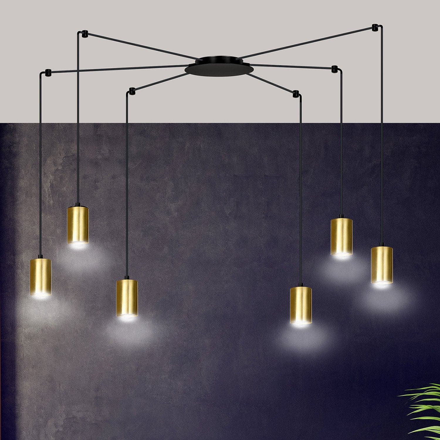 Sospensione A Ragno In Acciaio Nero E Oro 6 Luci Tracker Con Cavo 3 Metri in Lampade a sospensione LuceArt - Montecorvino Pugliano, commercioVirtuoso.it