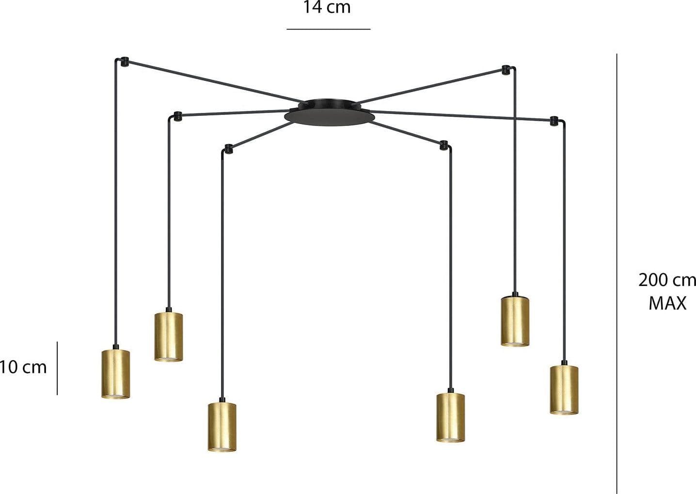 Sospensione A Ragno In Acciaio Nero E Oro 6 Luci Tracker Con Cavo 3 Metri in Lampade a sospensione LuceArt - Montecorvino Pugliano, commercioVirtuoso.it