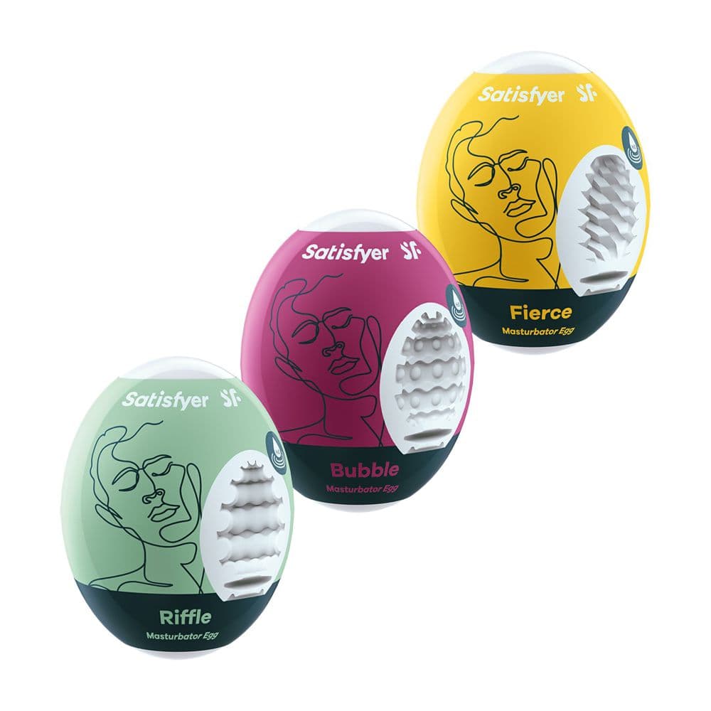 3 OVETTI PER LA MASTURBAZIONE MASCHILE SATISFYER MASTURBATOR EGG RIFFLE, BUBBLE AND FIERCE in Masturbatori a uovo Kondorama - Martinsicuro, commercioVirtuoso.it