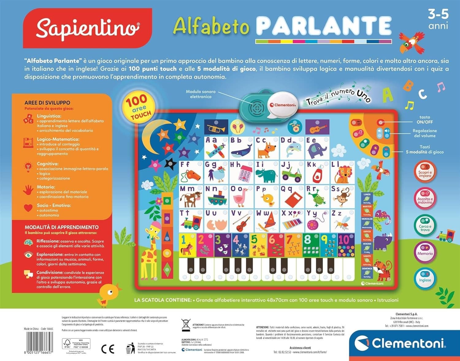 Clementoni - Sapientino Alfabeto Parlante Poster Elettronico 16665 in prodotto Centro Bimbo - Siderno, commercioVirtuoso.it