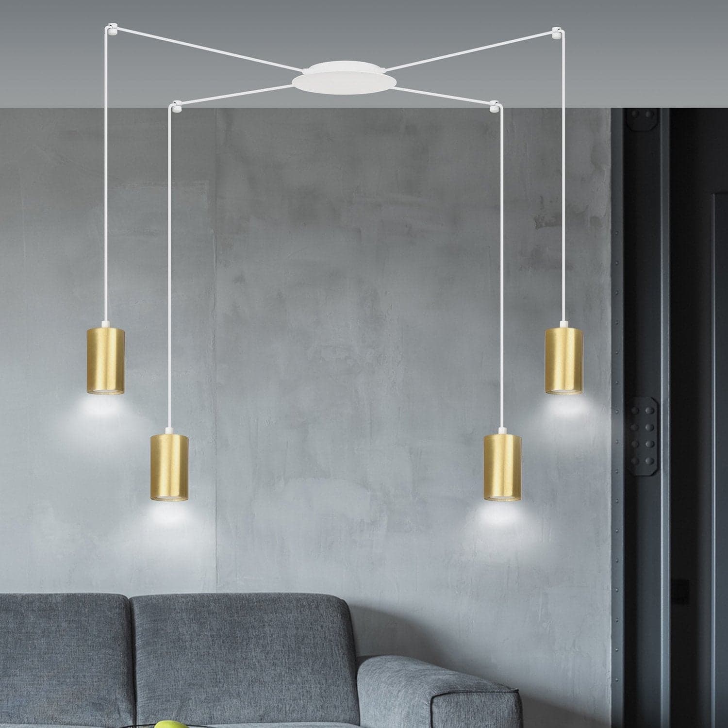 Sospensione A Ragno In Acciaio Bianco E Oro 4 Luci Tracker Con Cavo 3 Metri in Lampade a sospensione LuceArt - Montecorvino Pugliano, commercioVirtuoso.it