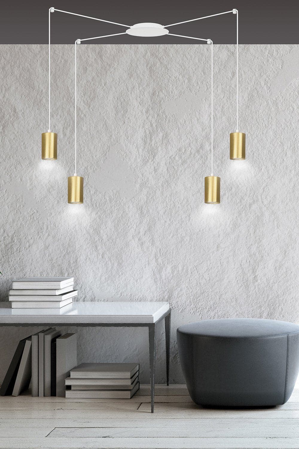 Sospensione A Ragno In Acciaio Bianco E Oro 4 Luci Tracker Con Cavo 3 Metri in Lampade a sospensione LuceArt - Montecorvino Pugliano, commercioVirtuoso.it