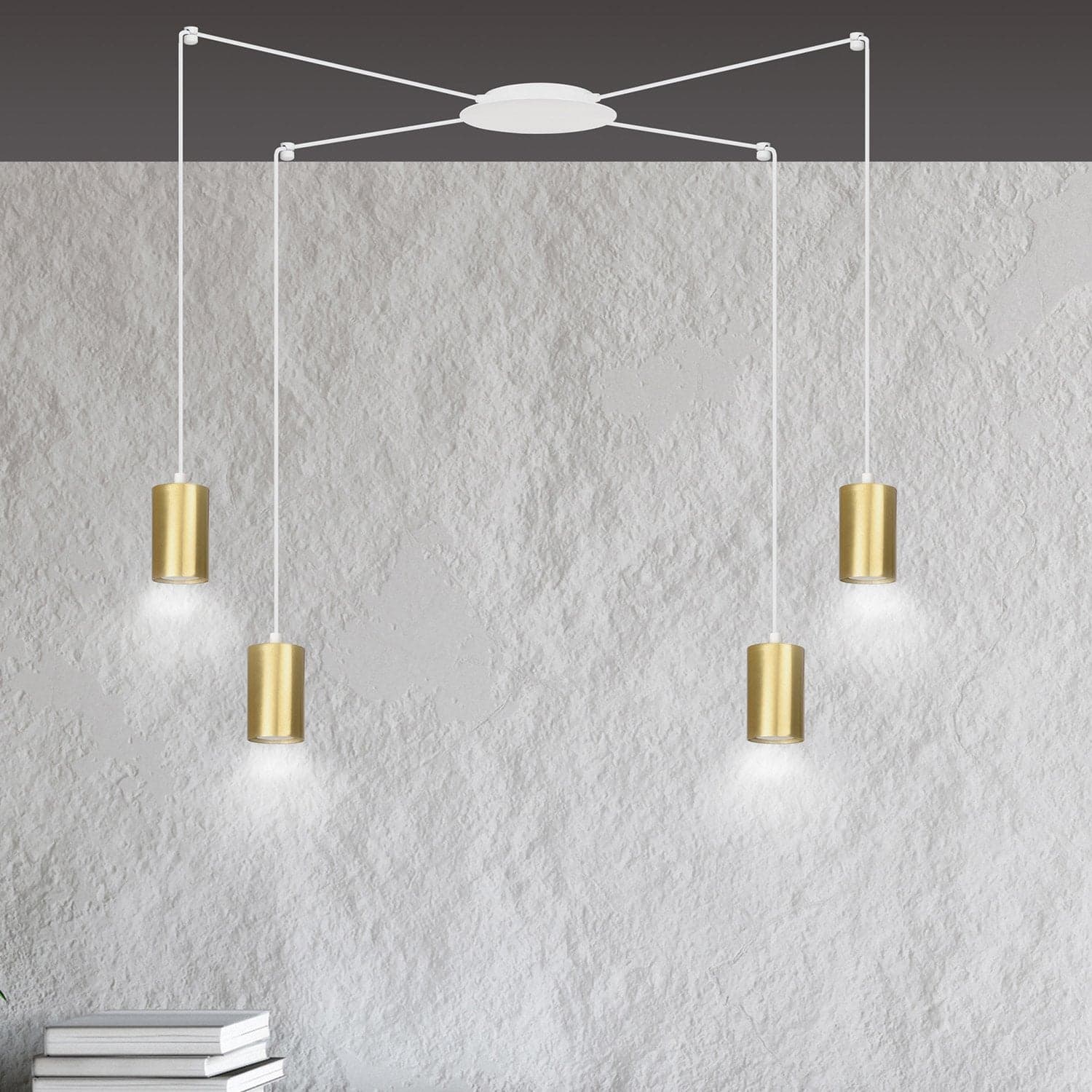 Sospensione A Ragno In Acciaio Bianco E Oro 4 Luci Tracker Con Cavo 3 Metri in Lampade a sospensione LuceArt - Montecorvino Pugliano, commercioVirtuoso.it