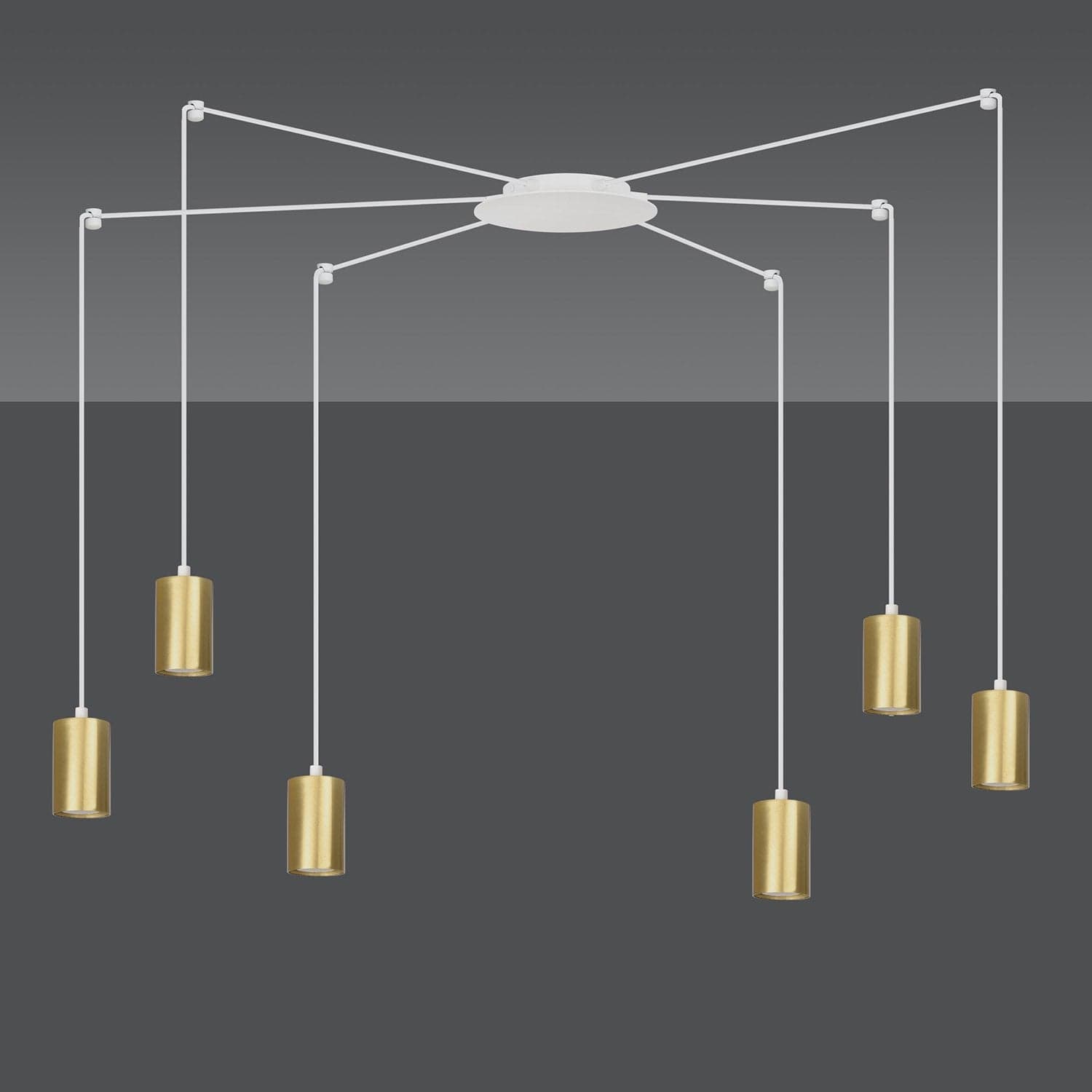 Sospensione A Ragno In Acciaio Bianco E Oro 6 Luci Tracker Con Cavo 3 Metri in Lampade a sospensione LuceArt - Montecorvino Pugliano, commercioVirtuoso.it