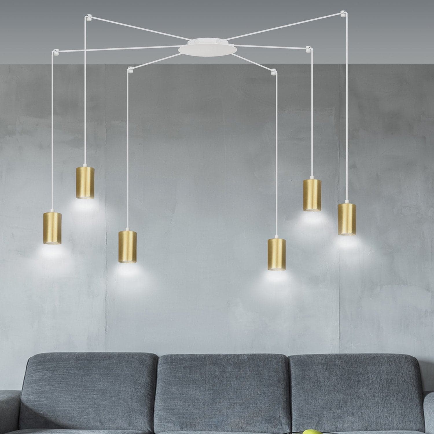 Sospensione A Ragno In Acciaio Bianco E Oro 6 Luci Tracker Con Cavo 3 Metri in Lampade a sospensione LuceArt - Montecorvino Pugliano, commercioVirtuoso.it