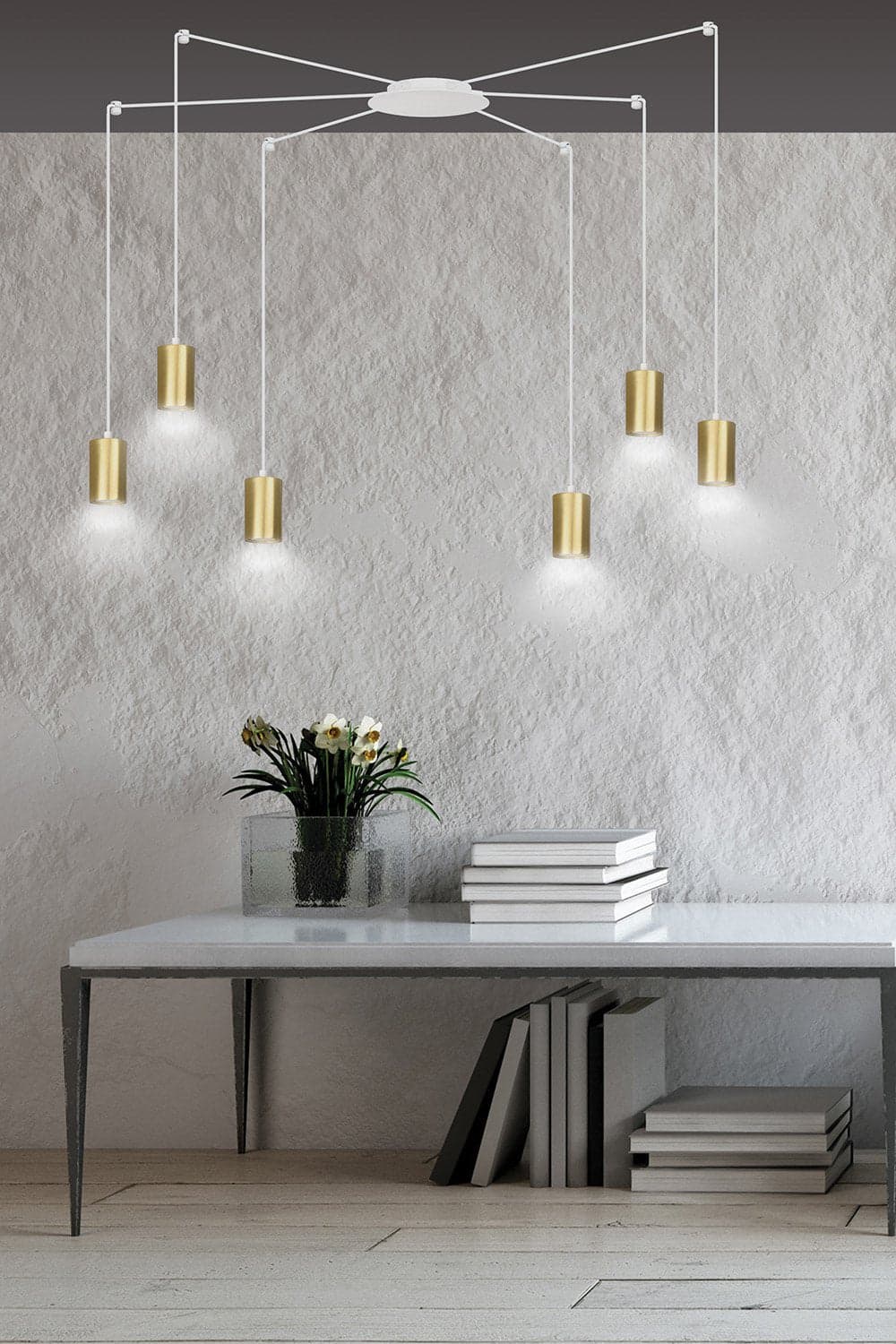 Sospensione A Ragno In Acciaio Bianco E Oro 6 Luci Tracker Con Cavo 3 Metri in Lampade a sospensione LuceArt - Montecorvino Pugliano, commercioVirtuoso.it