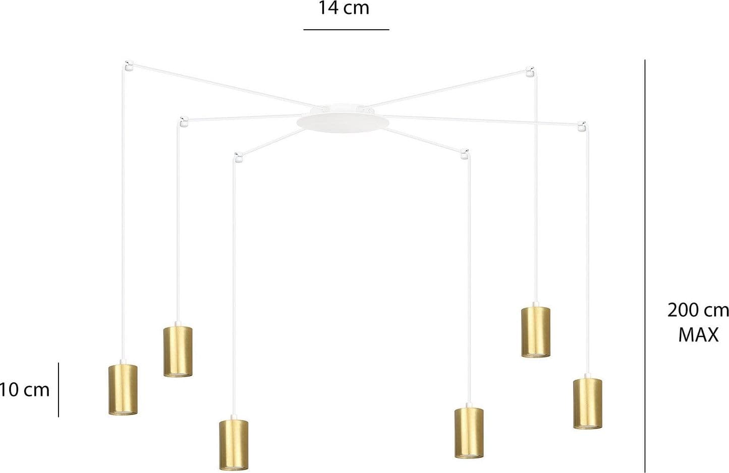Sospensione A Ragno In Acciaio Bianco E Oro 6 Luci Tracker Con Cavo 3 Metri in Lampade a sospensione LuceArt - Montecorvino Pugliano, commercioVirtuoso.it