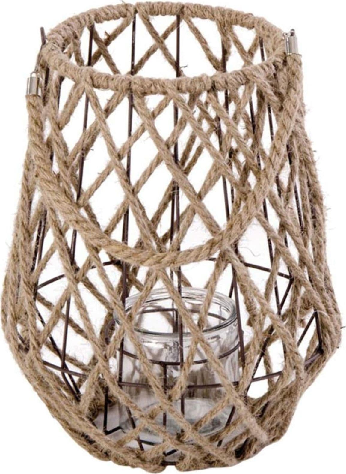 Lanterna decorativa in corda e juta brasilia con vasetto in vetro – 31 cm – Biacchi Ettore