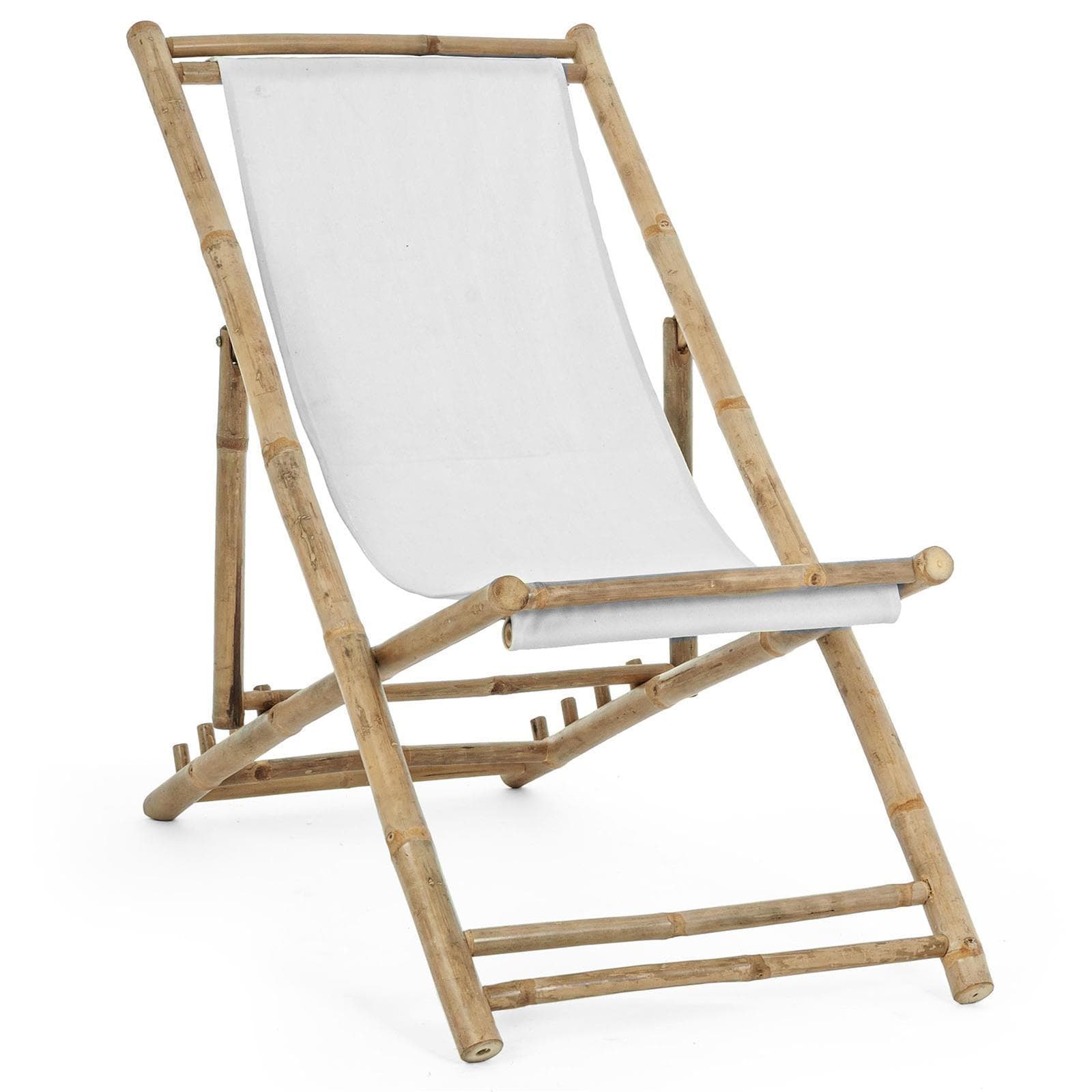 Sedia a sdraio in Bamboo e tessuto bianco "Joyce" da giardino e piscina regolabile in 4 posizioni - 6