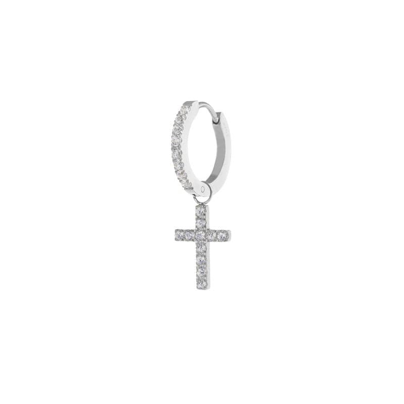 Marlù  Orecchino a cerchio con zirconi con croce pendente con zirconi in Orecchini Alba Gioielli - Casoria, commercioVirtuoso.it