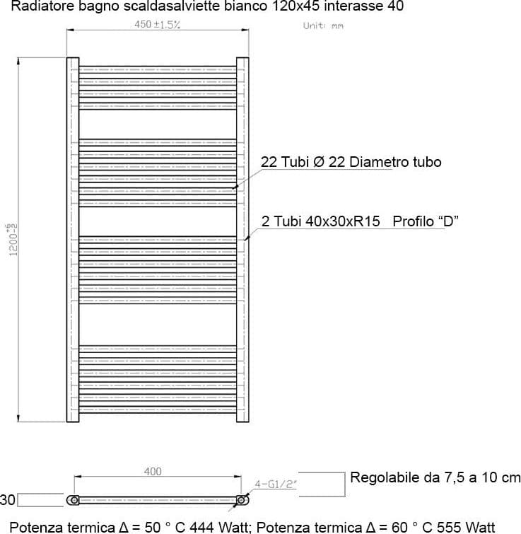 Scaldasalviette termoarredo 120x45 bianco interasse 40 cm IDRAULICO in Scalda asciugamani da parete Mondialshop - Parabiago, commercioVirtuoso.it