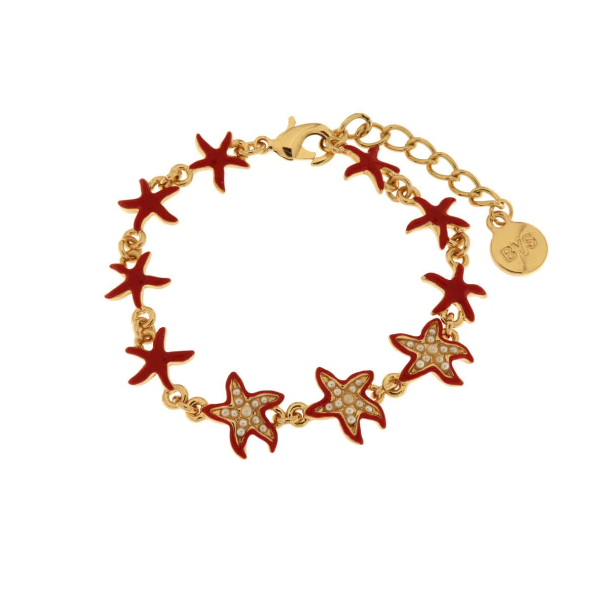 BYSIMON - Bracciale in Metallo con stelle marine rosse