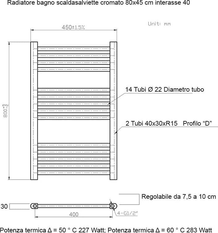 Scaldasalviette termoarredo 80x45 Cromato interasse 40 cm IDRAULICO in Scalda asciugamani da parete Mondialshop - Parabiago, commercioVirtuoso.it