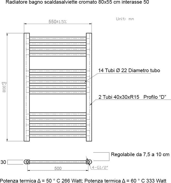 Scaldasalviette termoarredo 80x55 Cromato interasse 50 cm IDRAULICO in Scalda asciugamani da parete Mondialshop - Parabiago, commercioVirtuoso.it