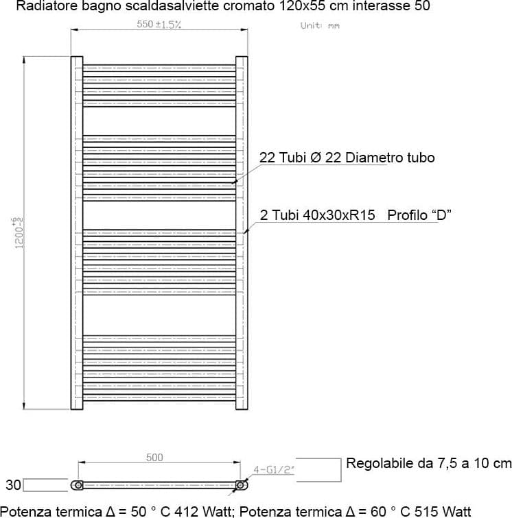 Scaldasalviette termoarredo 120x55 Cromato interasse 50 cm IDRAULICO in Scalda asciugamani da parete Mondialshop - Parabiago, commercioVirtuoso.it