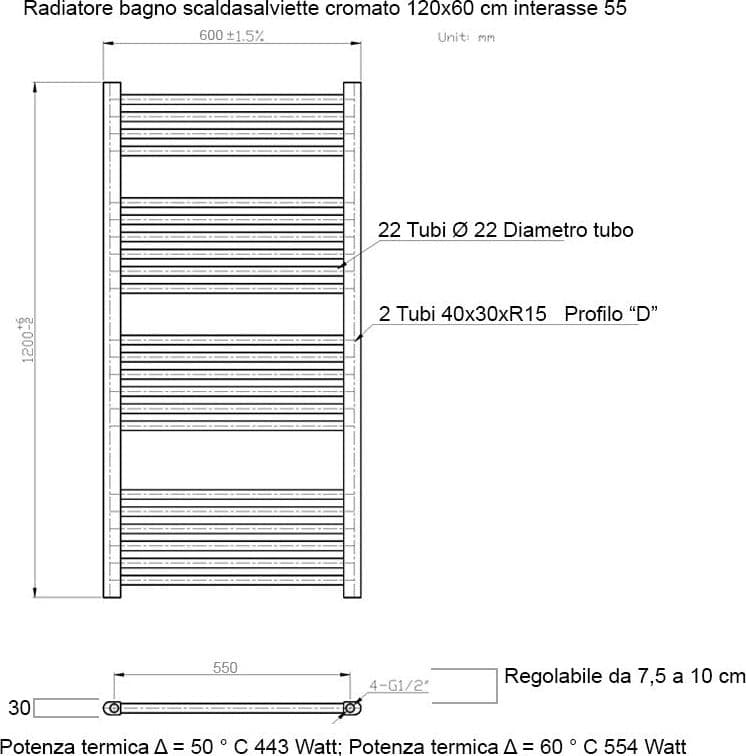 Scaldasalviette termoarredo 120x60 Cromato interasse 55 cm IDRAULICO in Scalda asciugamani da parete Mondialshop - Parabiago, commercioVirtuoso.it