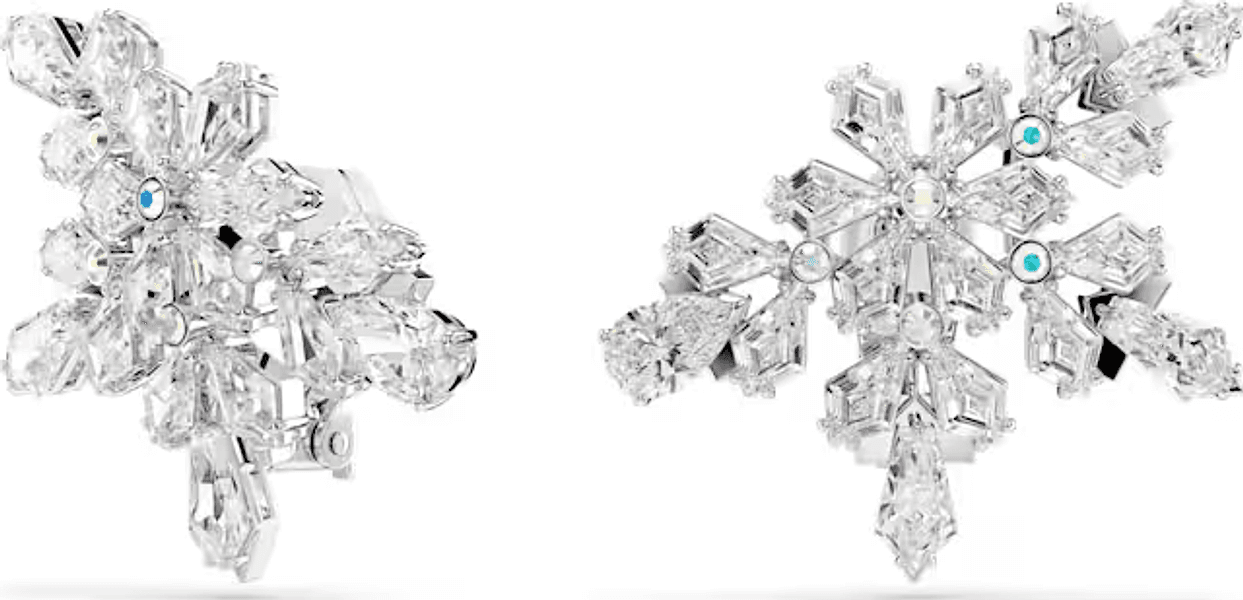 SWAROVSKI - Orecchini a clip Idyllia Taglio misto, Mezzo fiocco di neve, Bianchi, Placcato rodio