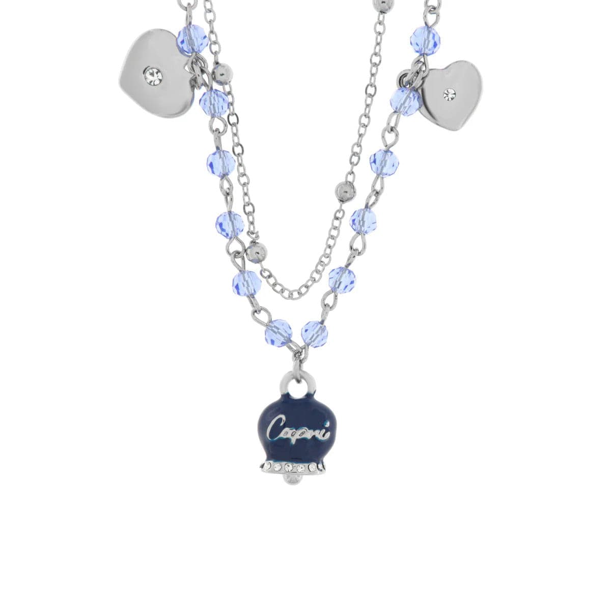 BYSIMON -  Collana in Metallo con campanella smaltata blu e perline