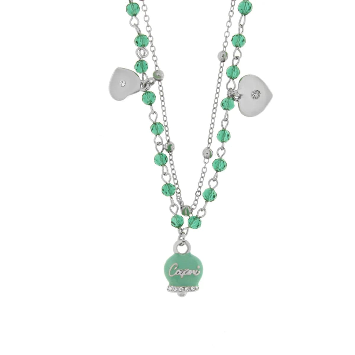 BYSIMON - Collana in Metallo multifilo con campanella e pietre verde marino in Collane Alba Gioielli - Casoria, commercioVirtuoso.it