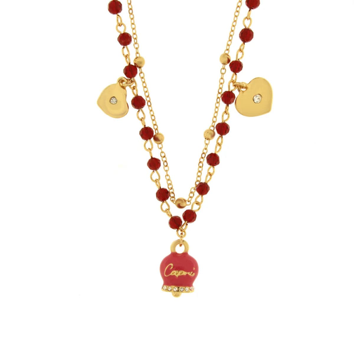BYSIMON -  Collana in Metallo multifilo con campanella fucsia e pietre rosse in Collane Alba Gioielli - Casoria, commercioVirtuoso.it