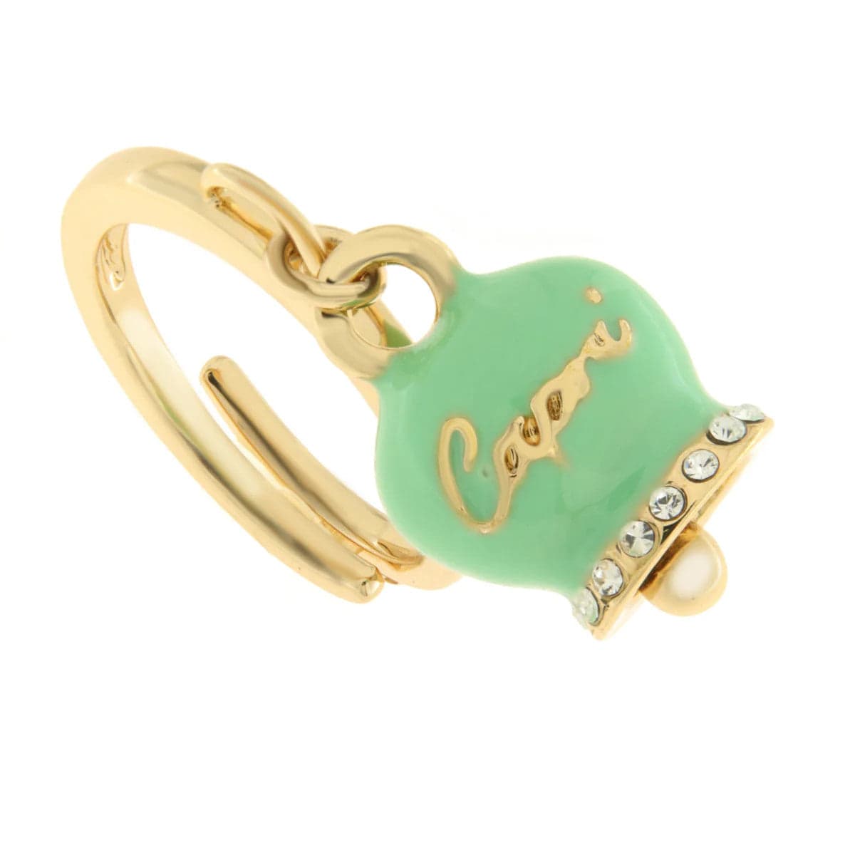 BYSIMON -  Anello in Metallo con campanella verde scritta capri
