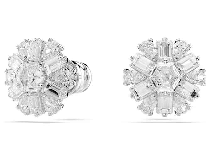 SWAROVSKI - Orecchini a lobo Idyllia Taglio misto, Fiocco Di Neve, Bianchi, Placcato rodio