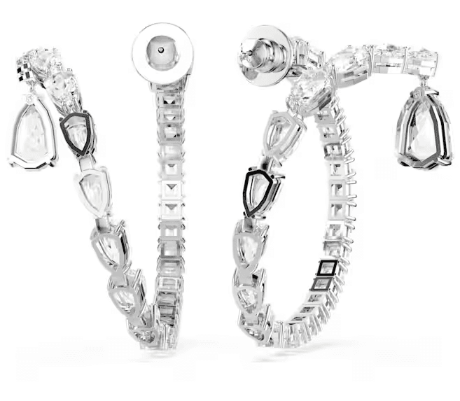SWAROVSKI -  Orecchini a cerchio Matrix Taglio misto, Bianchi, Placcato rodio in Orecchini Alba Gioielli - Casoria, commercioVirtuoso.it